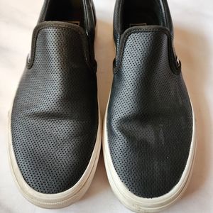 Black Leather Vans Classic Slip On Women's 10, Men's 8.5